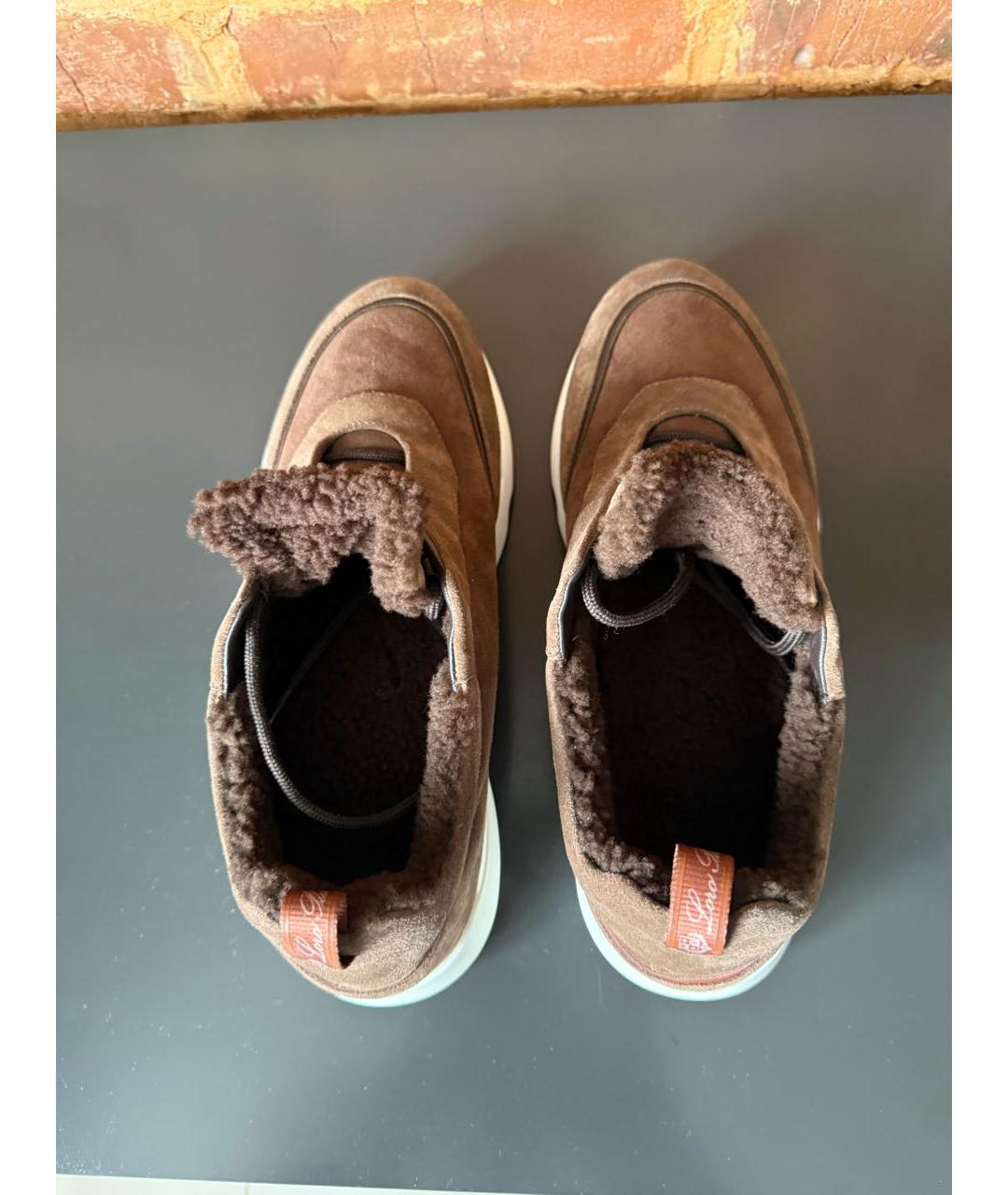 LORO PIANA Коричневые замшевые низкие кроссовки / кеды, фото 3