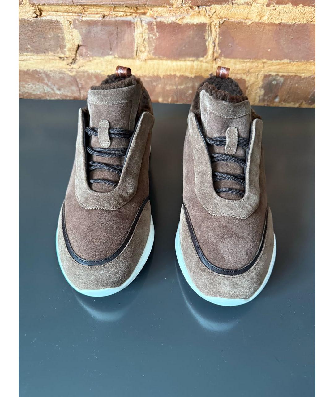 LORO PIANA Коричневые замшевые низкие кроссовки / кеды, фото 2