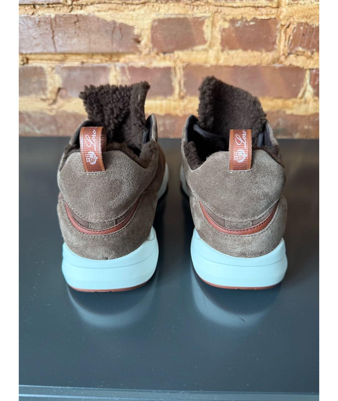 LORO PIANA Коричневые замшевые низкие кроссовки / кеды, фото 4