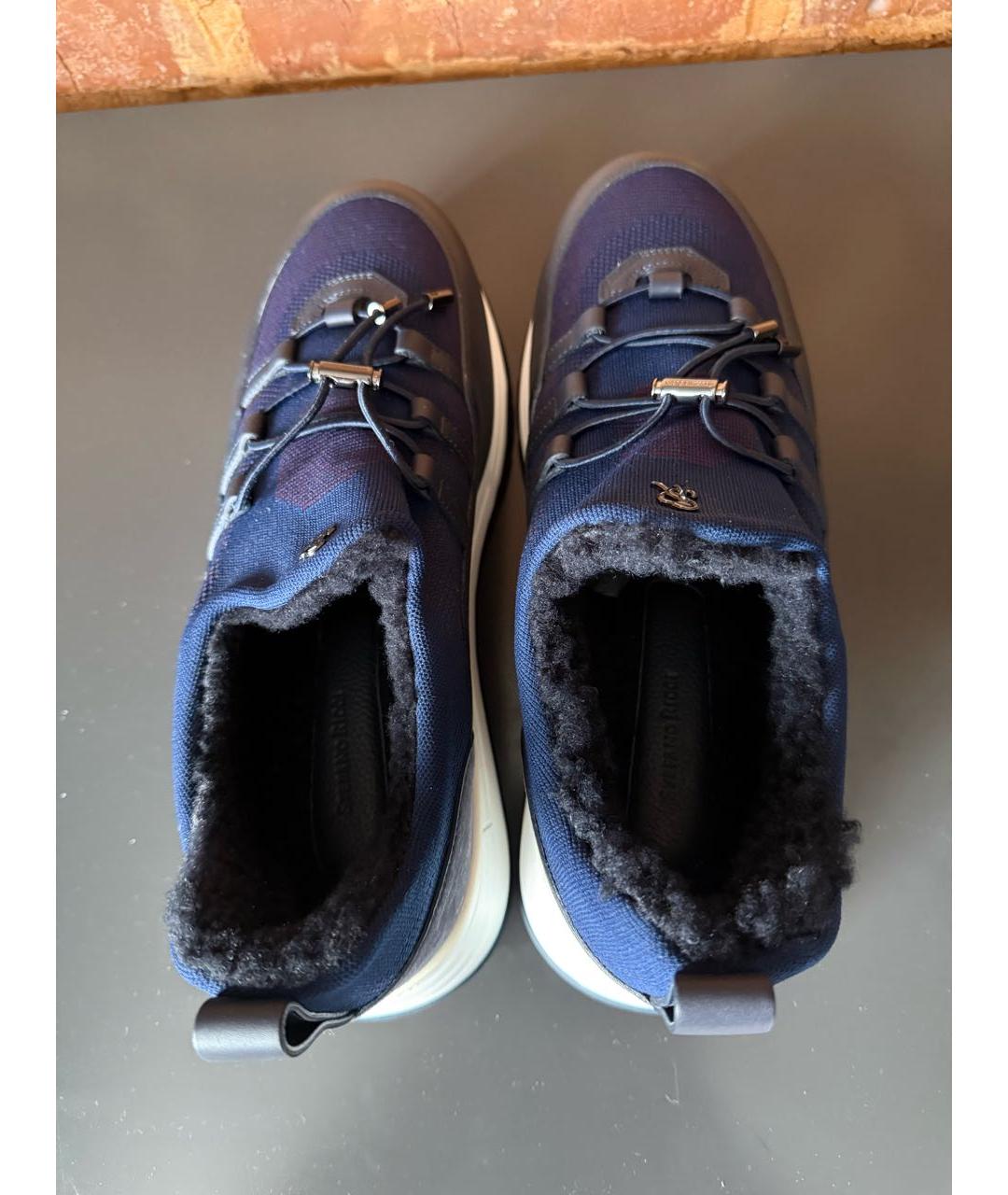 STEFANO RICCI Темно-синие текстильные низкие кроссовки / кеды, фото 3