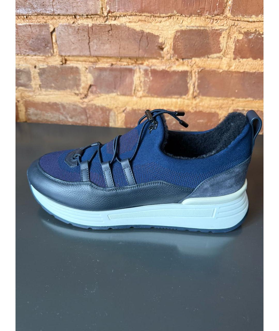 STEFANO RICCI Темно-синие текстильные низкие кроссовки / кеды, фото 8