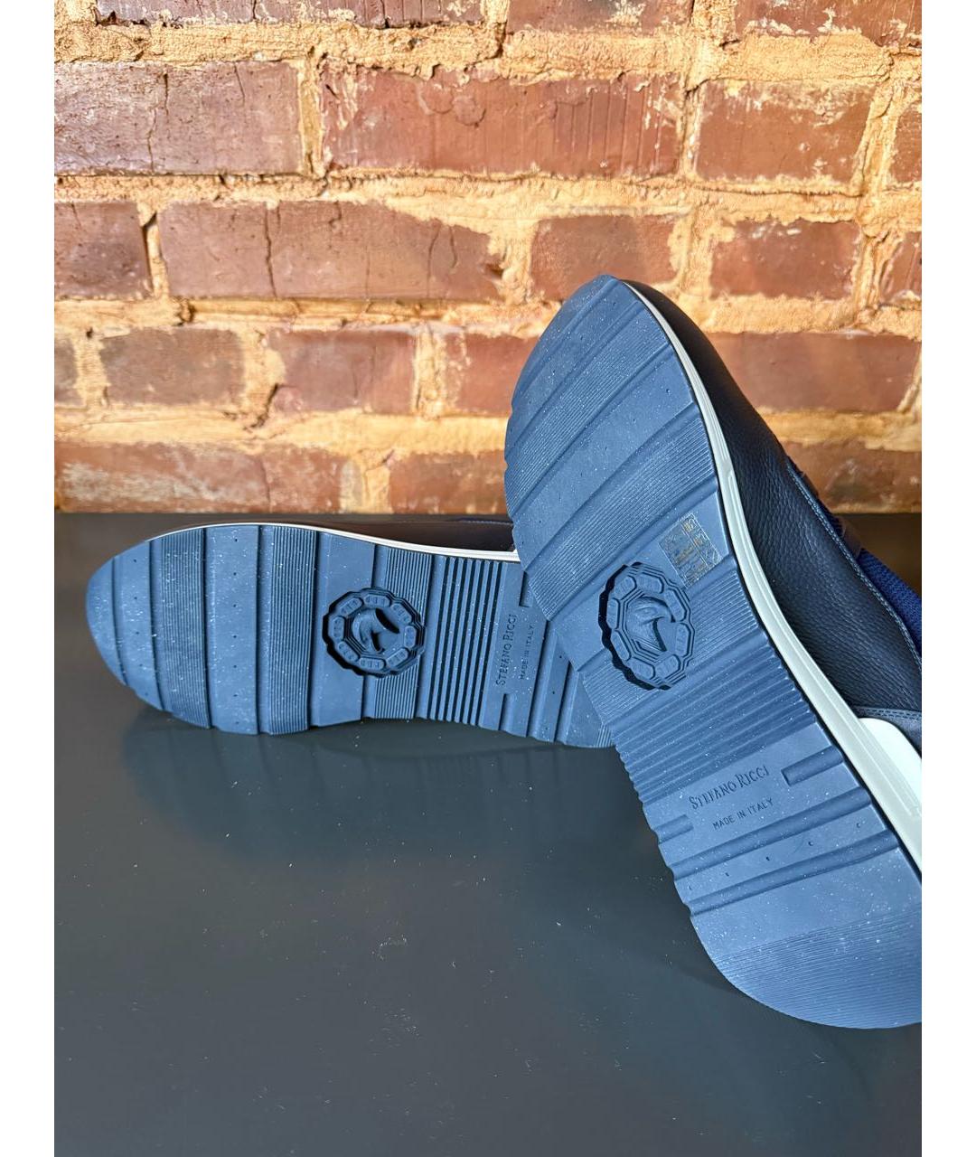 STEFANO RICCI Темно-синие текстильные низкие кроссовки / кеды, фото 5