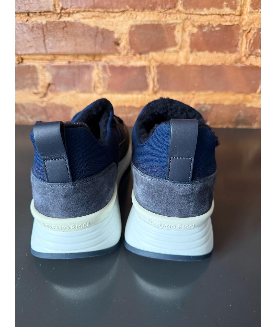 STEFANO RICCI Темно-синие текстильные низкие кроссовки / кеды, фото 4