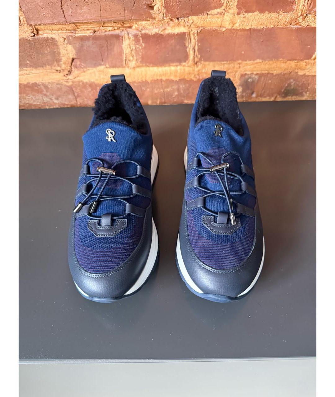 STEFANO RICCI Темно-синие текстильные низкие кроссовки / кеды, фото 2