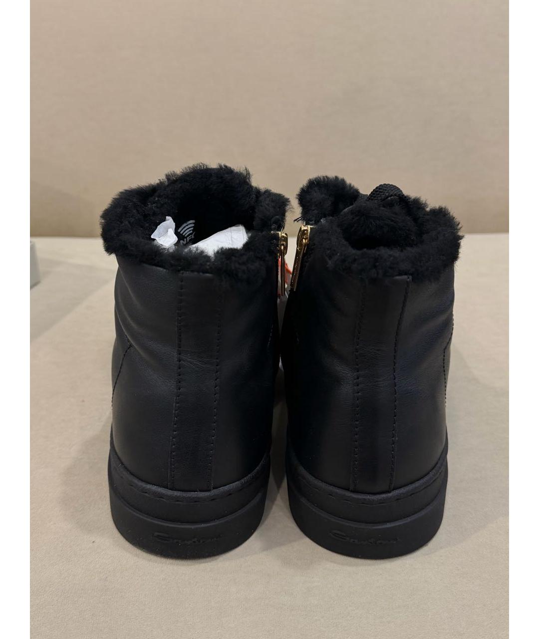 SANTONI Черные кожаные высокие кроссовки / кеды, фото 4