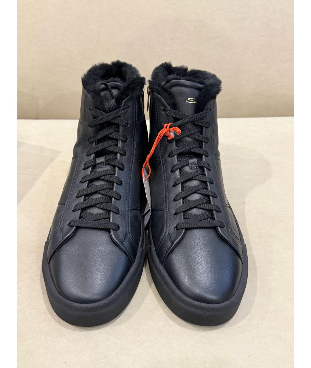 SANTONI Черные кожаные высокие кроссовки / кеды, фото 2