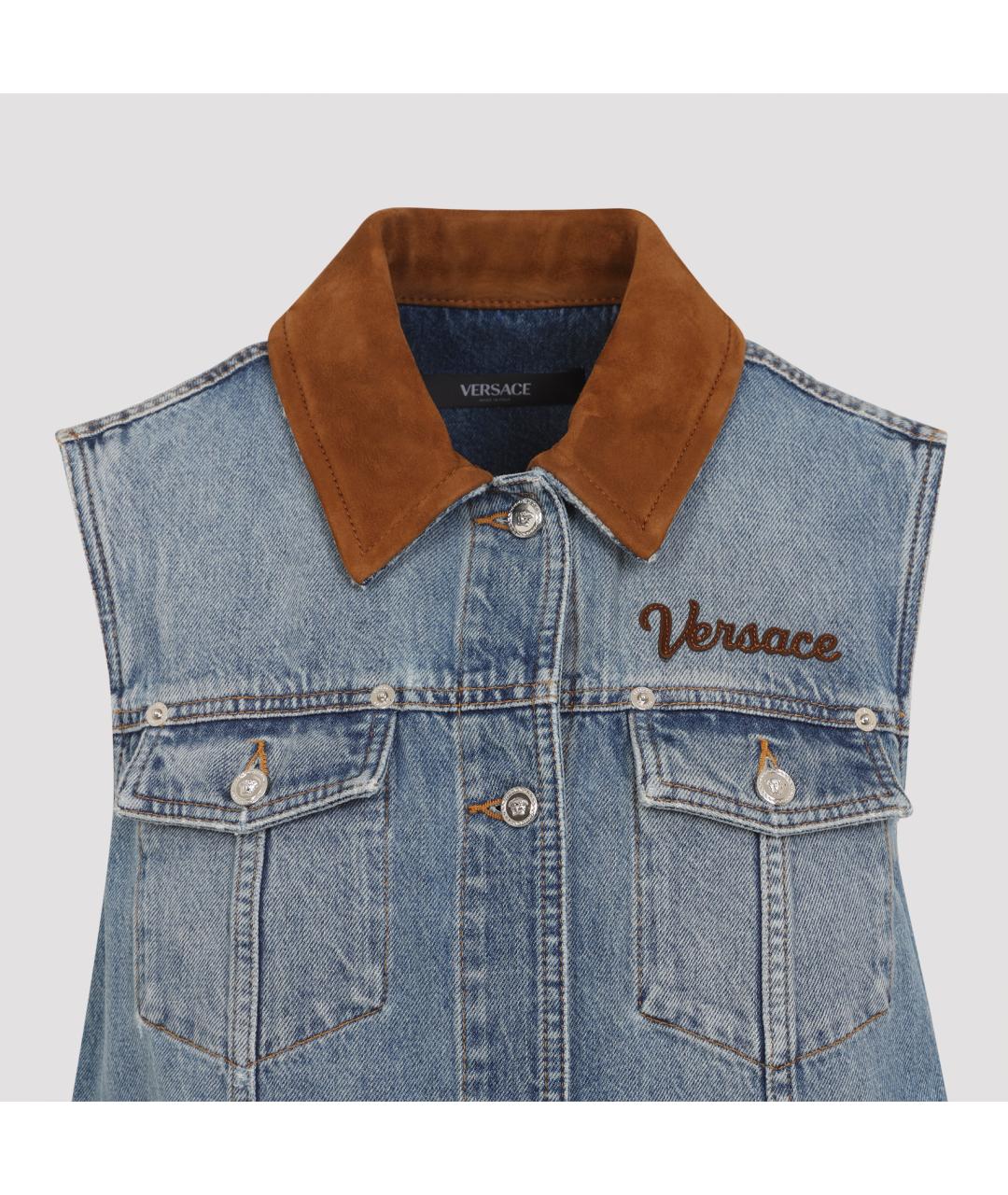 VERSACE Синее хлопковое повседневное платье, фото 4