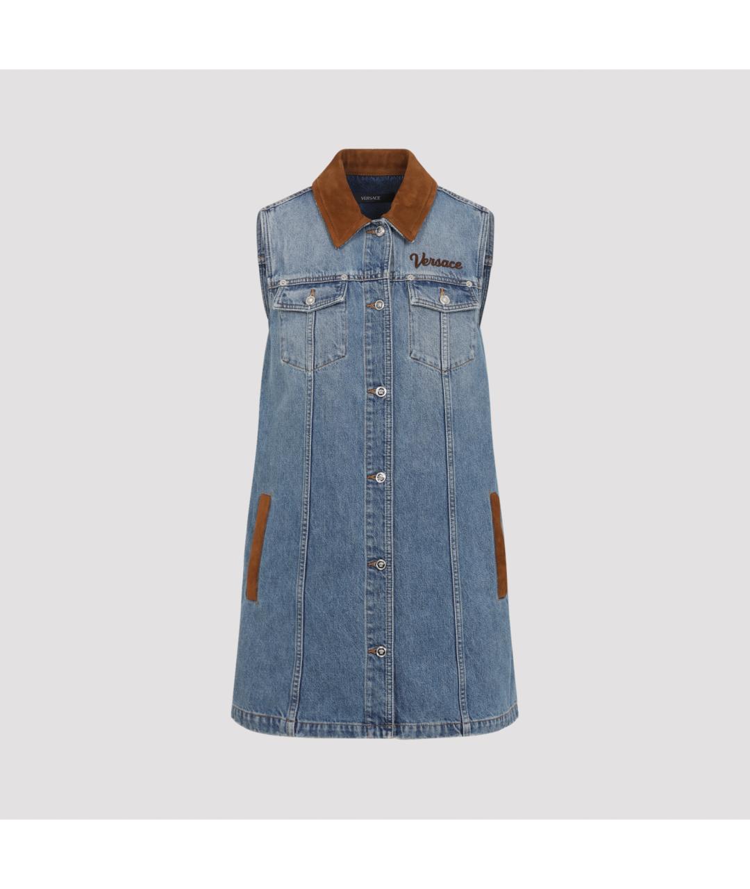 VERSACE Синее хлопковое повседневное платье, фото 5