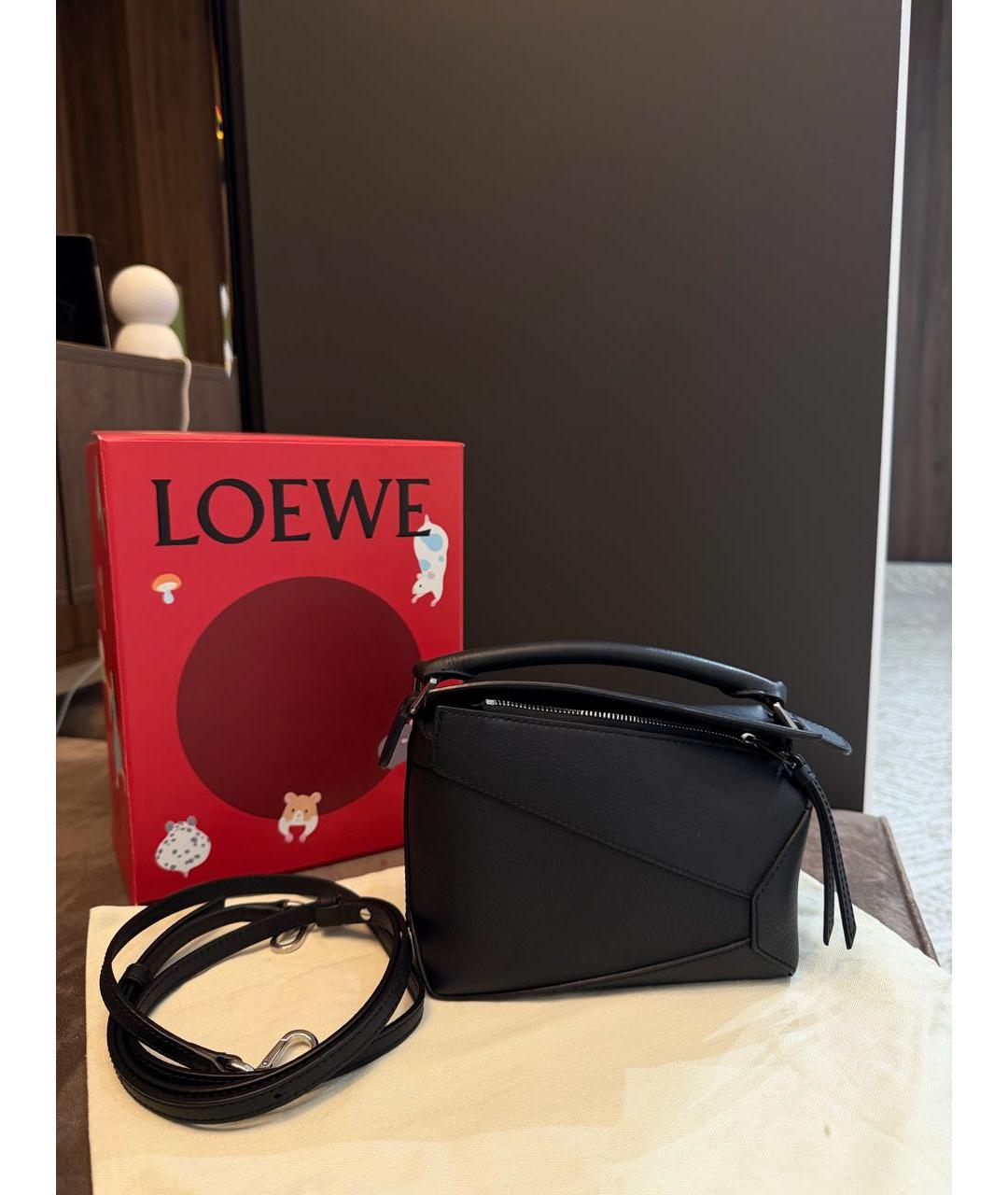 LOEWE Черная кожаная сумка с короткими ручками, фото 5