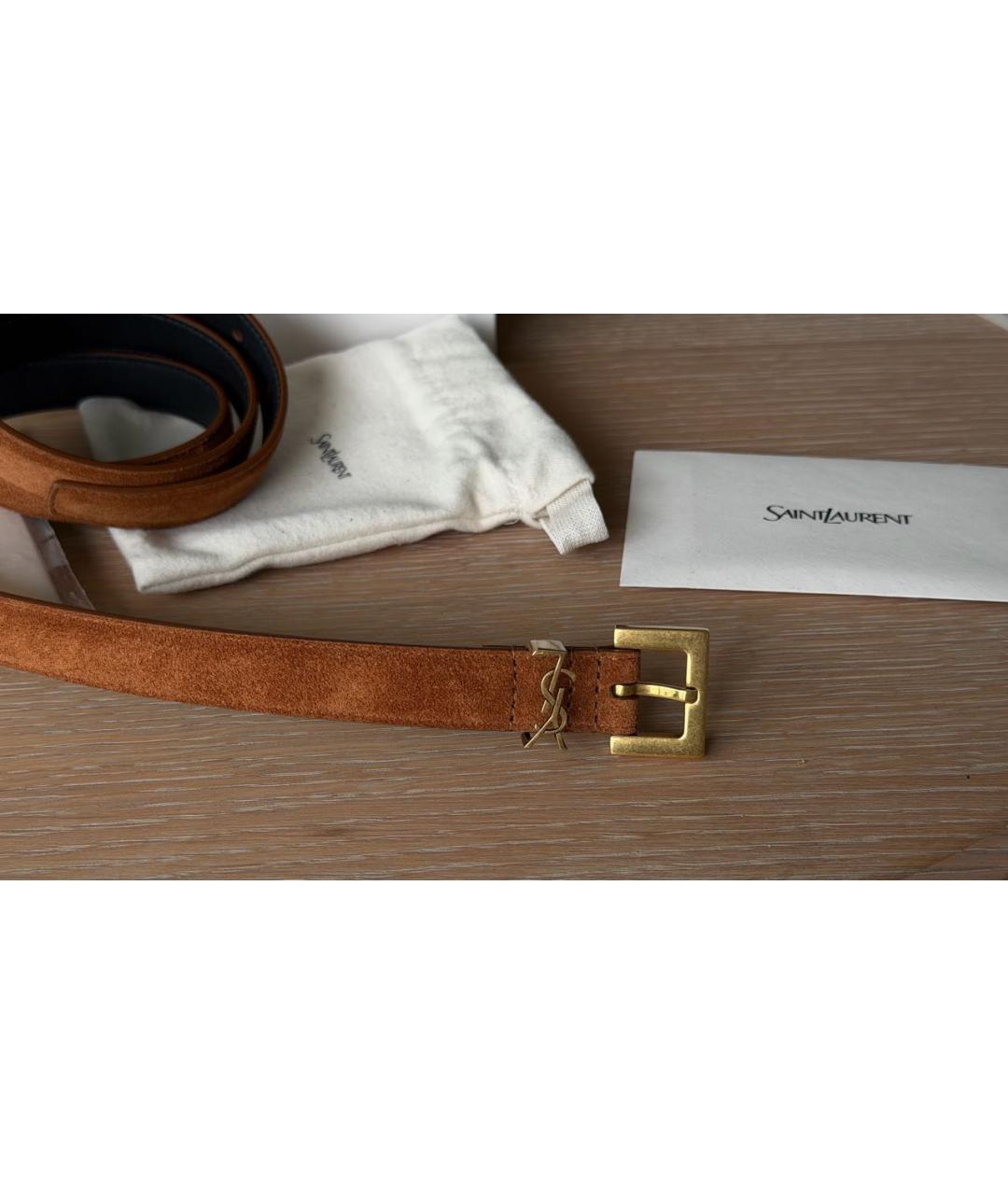 SAINT LAURENT Коричневый замшевый ремень, фото 3