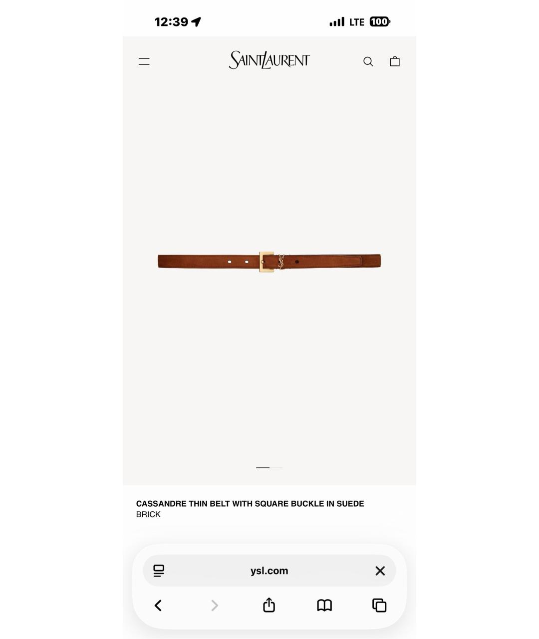 SAINT LAURENT Коричневый замшевый ремень, фото 9