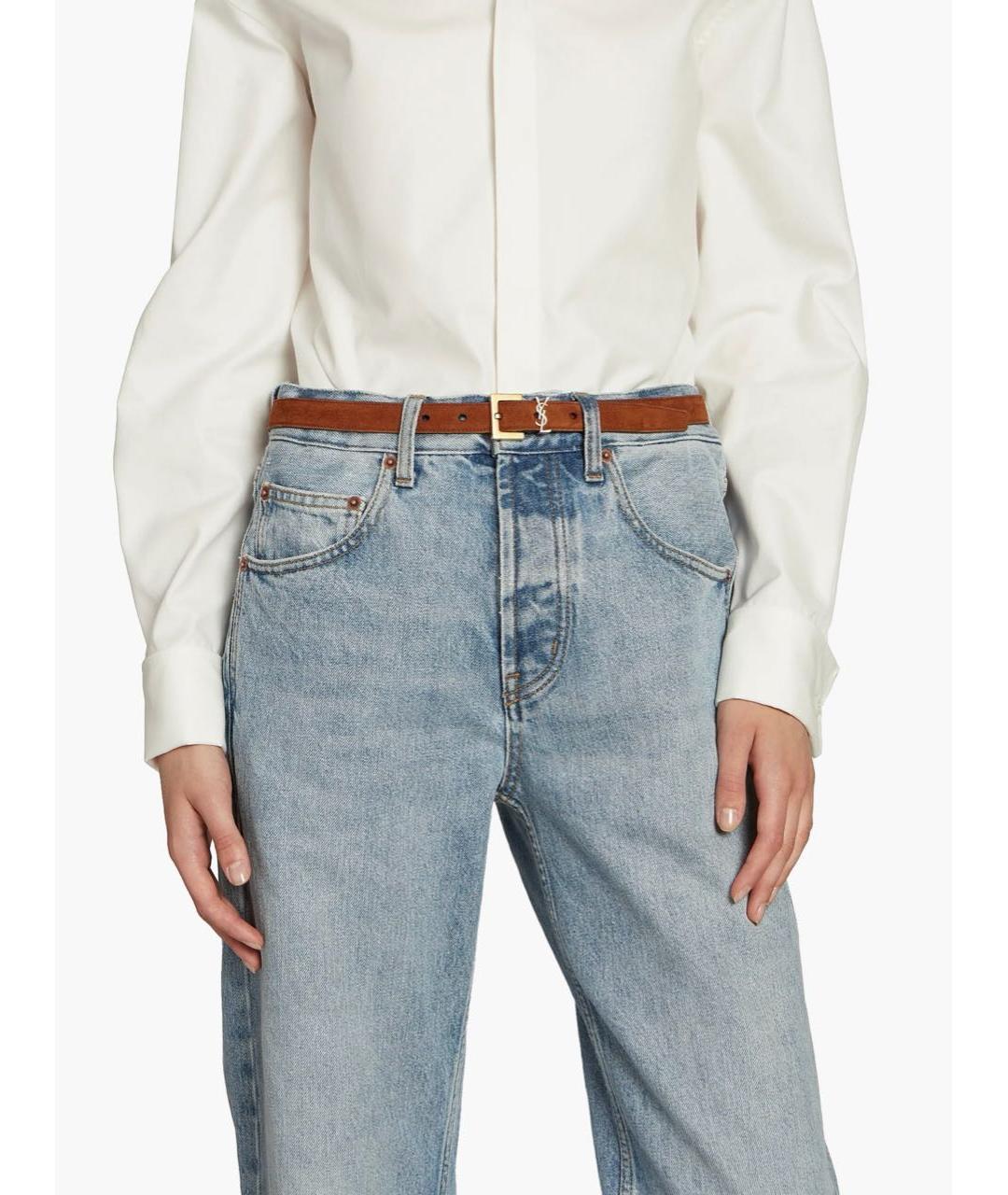 SAINT LAURENT Коричневый замшевый ремень, фото 7