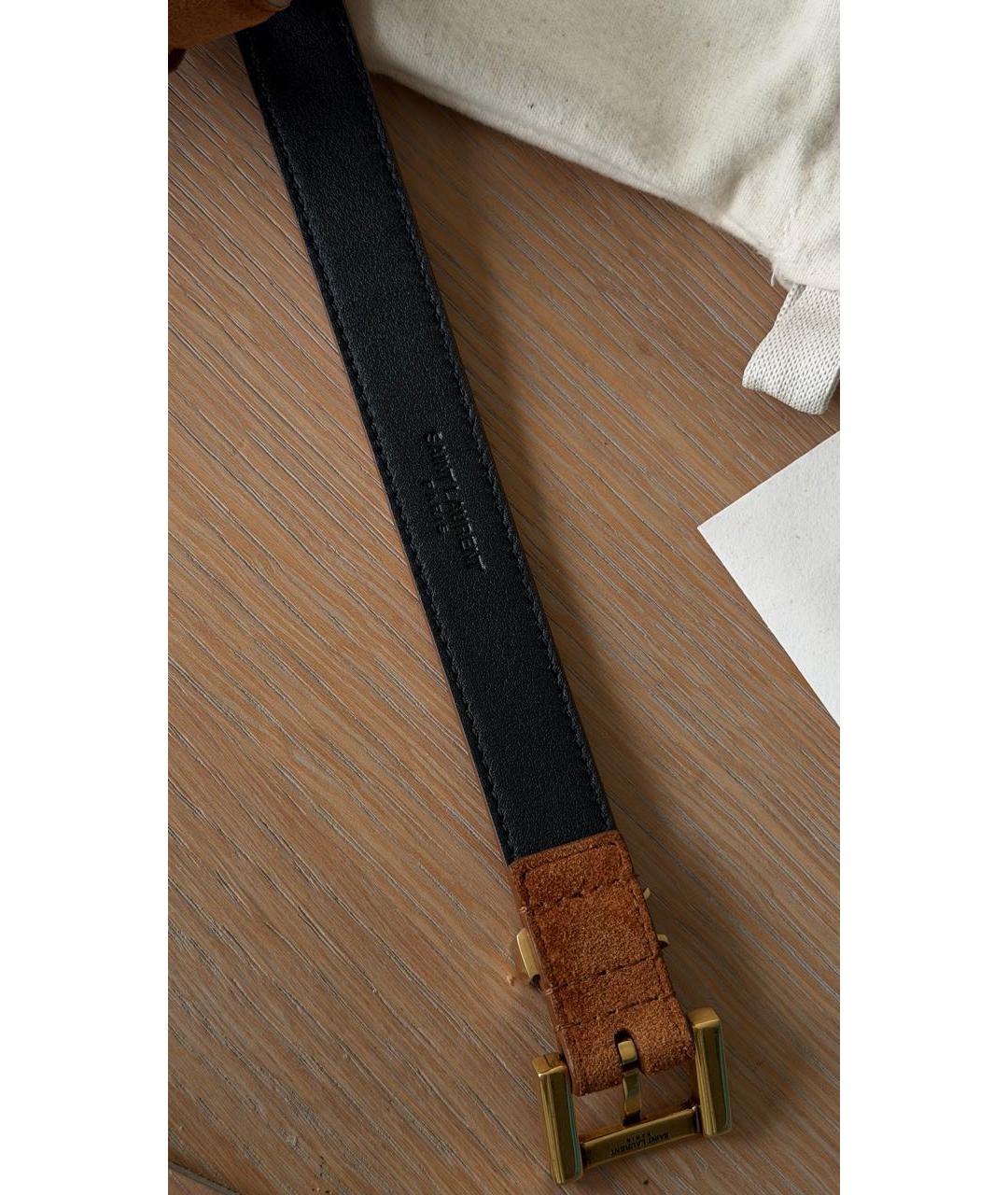 SAINT LAURENT Коричневый замшевый ремень, фото 4