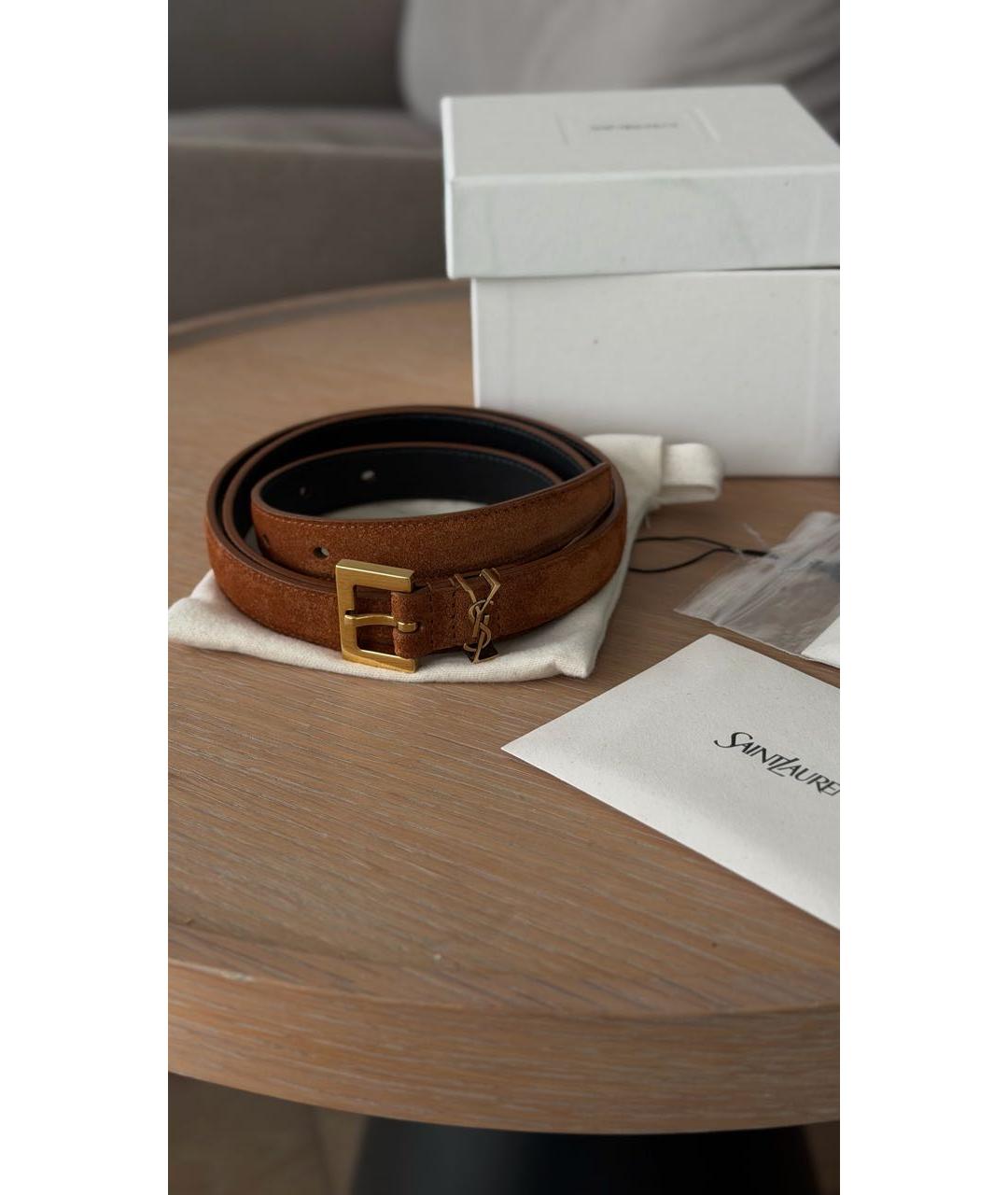 SAINT LAURENT Коричневый замшевый ремень, фото 8
