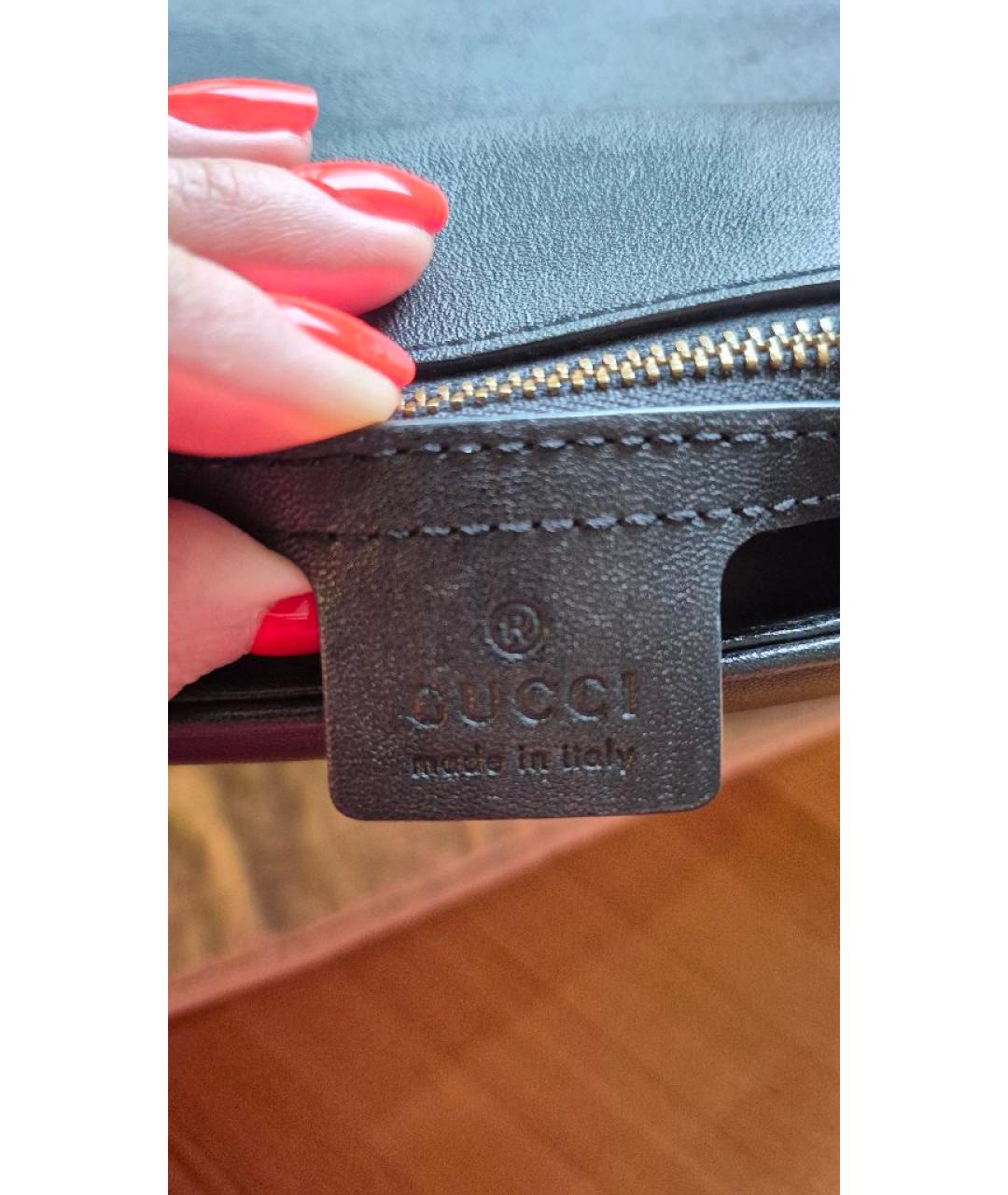 GUCCI Черная кожаная сумка через плечо, фото 5