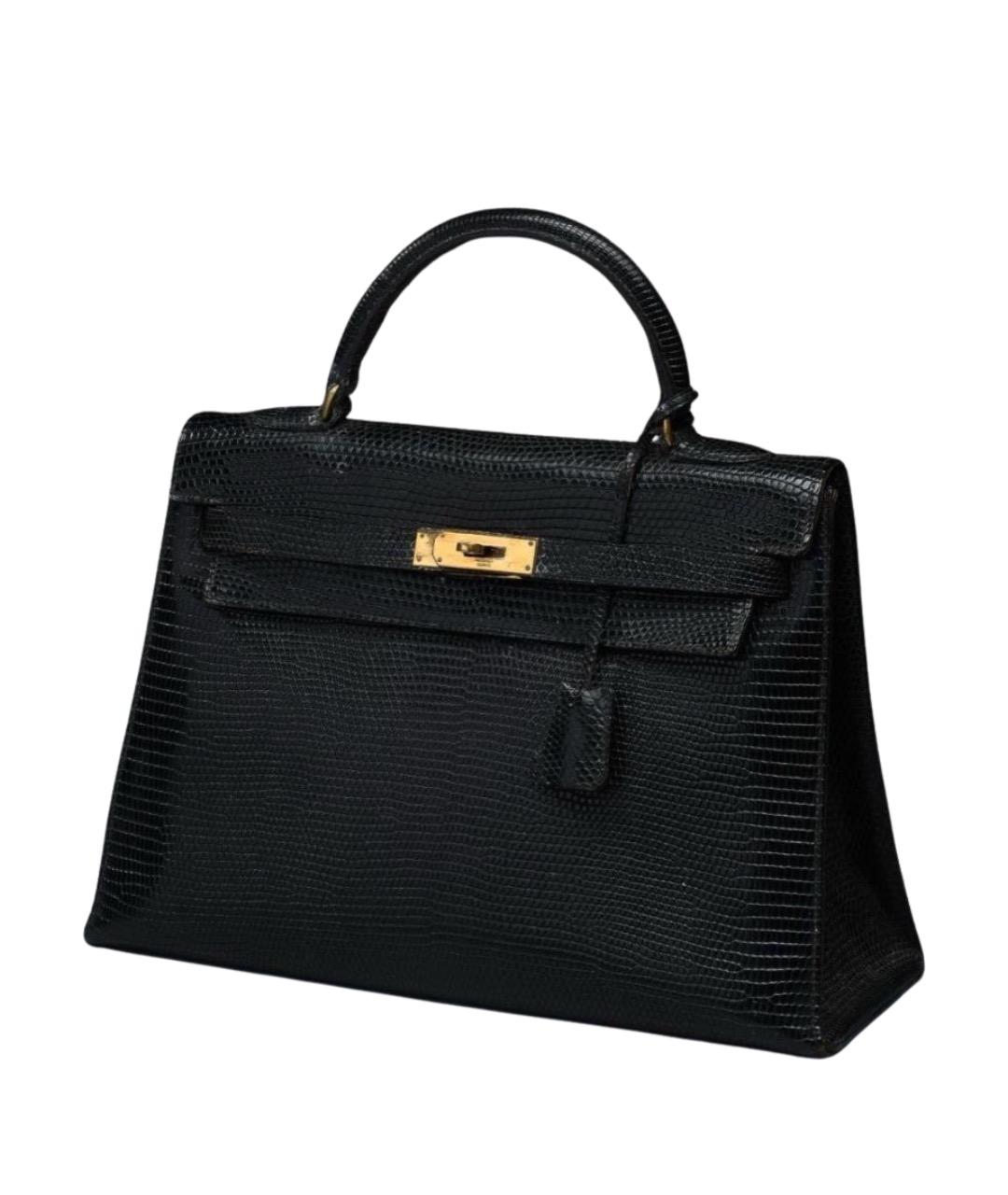 HERMES Черная сумка с короткими ручками из экзотической кожи, фото 1