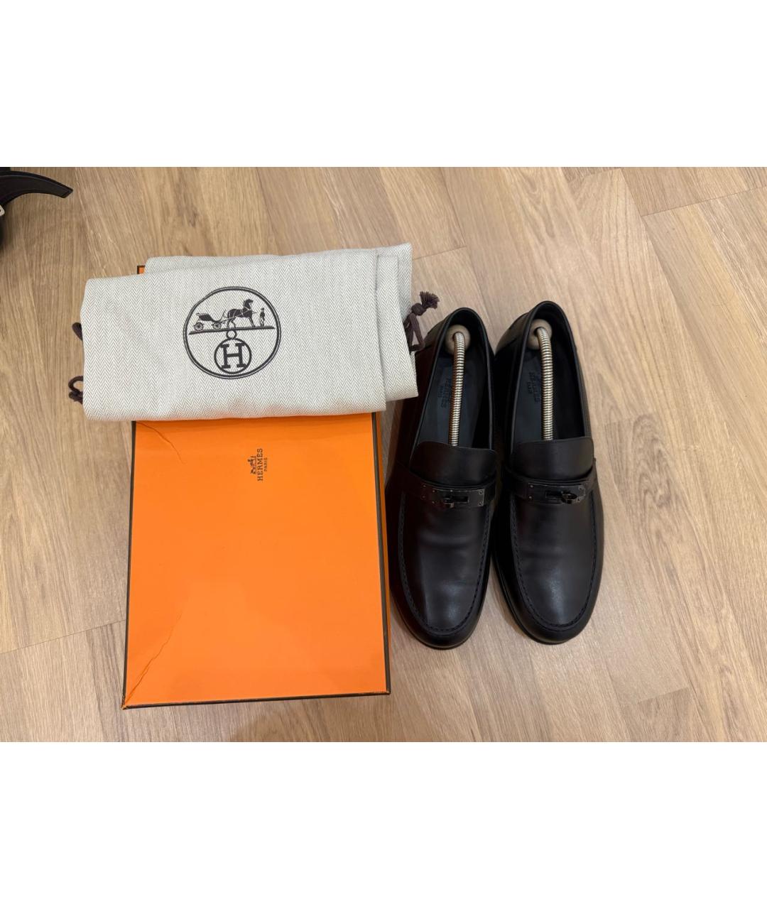 HERMES Черные кожаные лоферы, фото 5