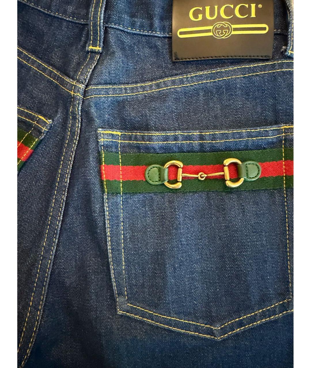 GUCCI Темно-синие хлопковые джинсы клеш, фото 4