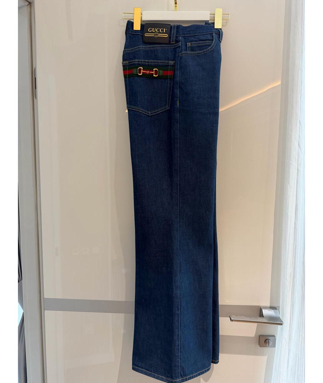 GUCCI Темно-синие хлопковые джинсы клеш, фото 6