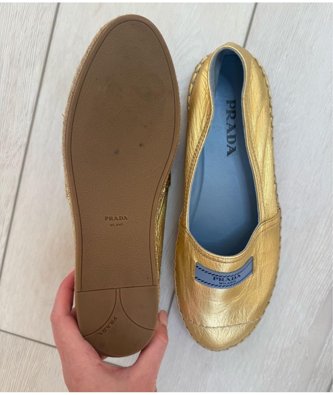 PRADA Золотые кожаные эспадрильи, фото 3
