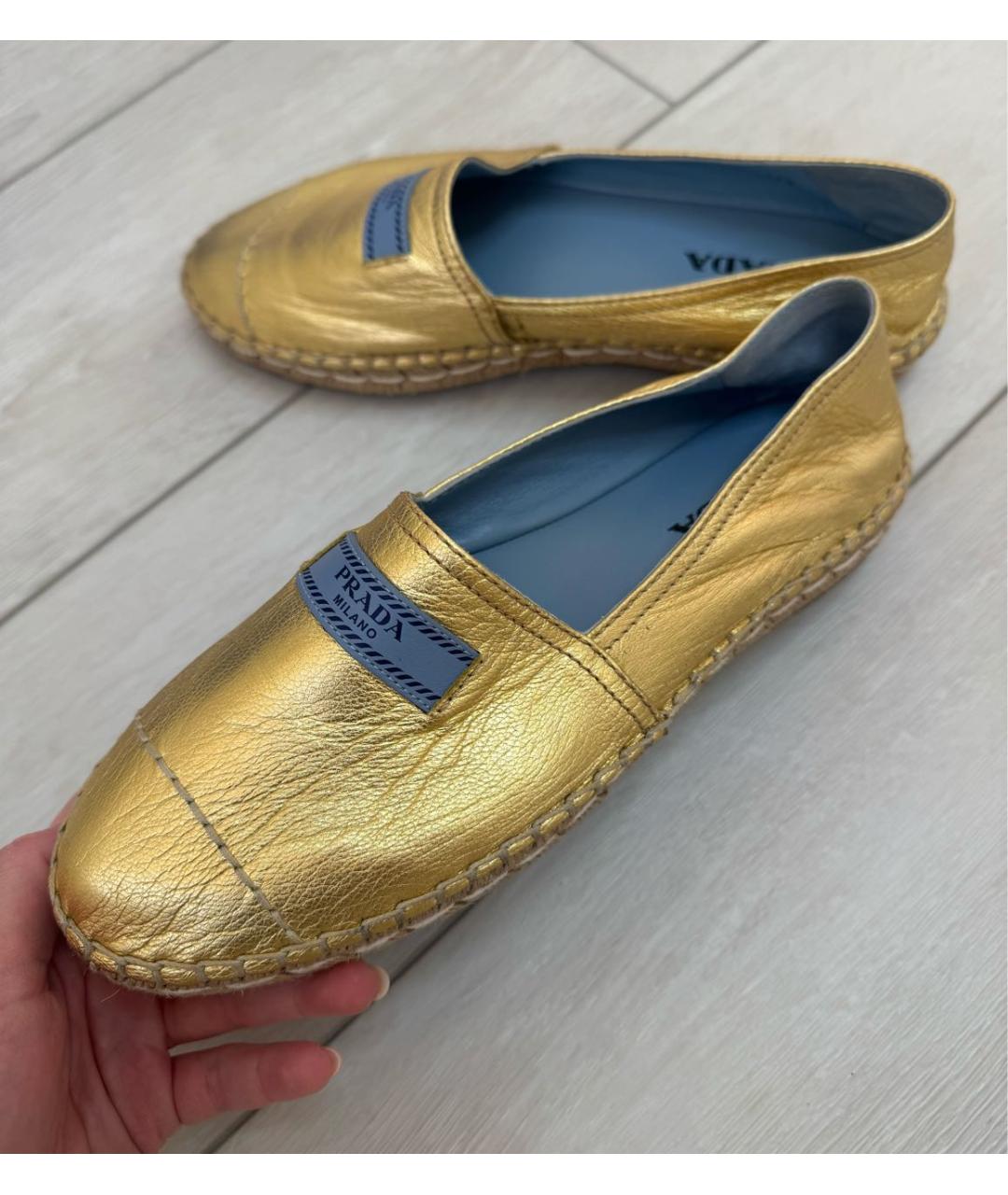 PRADA Золотые кожаные эспадрильи, фото 4