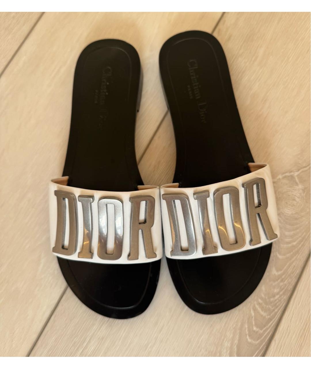 CHRISTIAN DIOR Белые кожаные шлепанцы, фото 2
