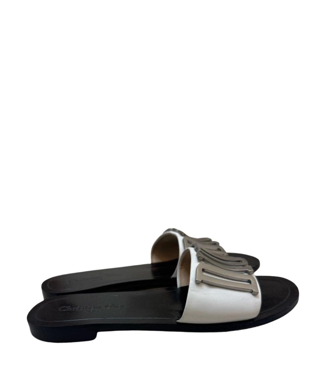 CHRISTIAN DIOR Белые кожаные шлепанцы, фото 1