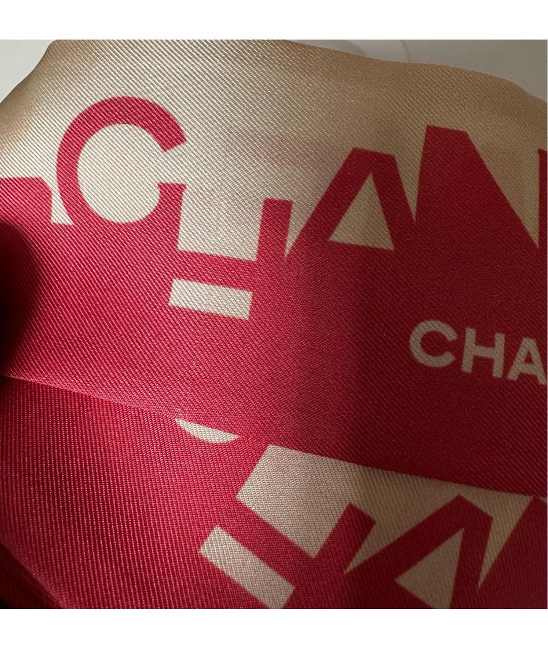 CHANEL Розовый шелковый шарф, фото 8