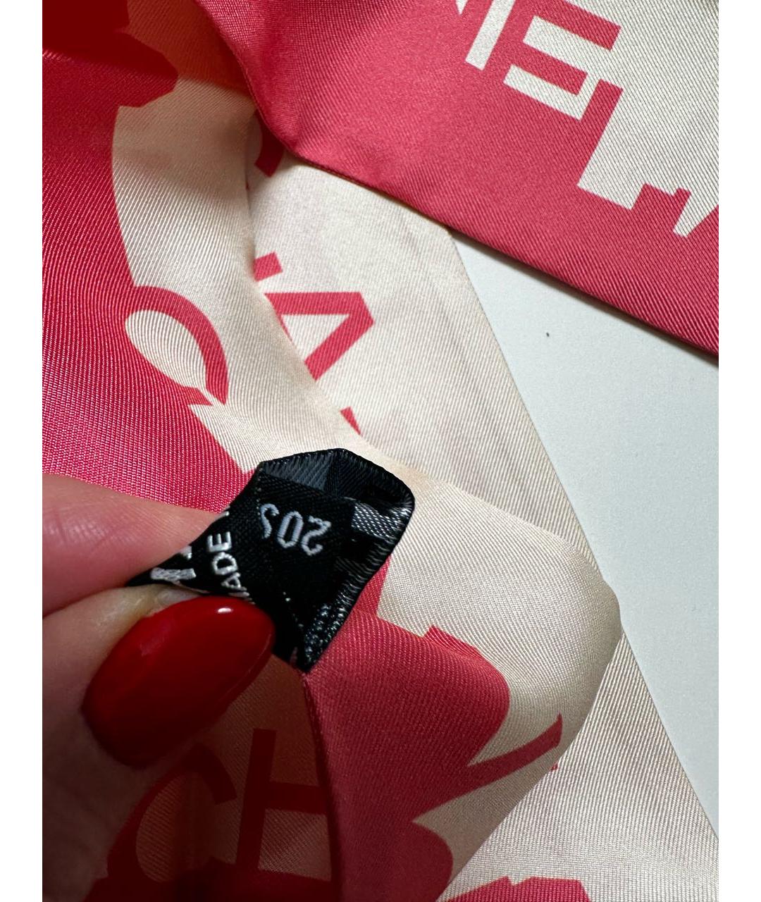 CHANEL Розовый шелковый шарф, фото 5