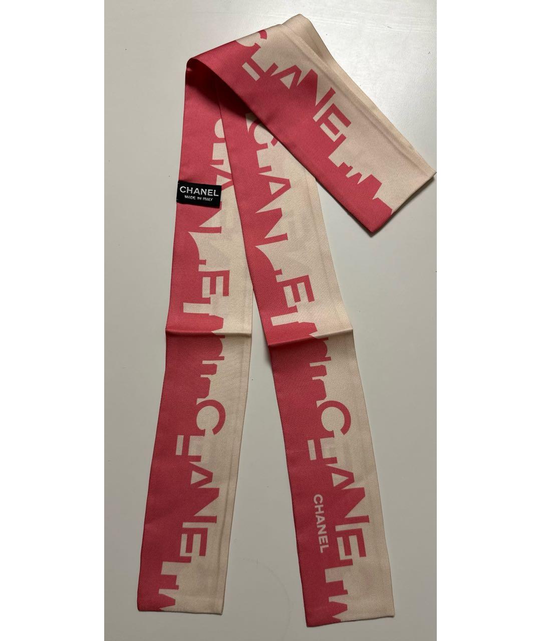 CHANEL Розовый шелковый шарф, фото 2