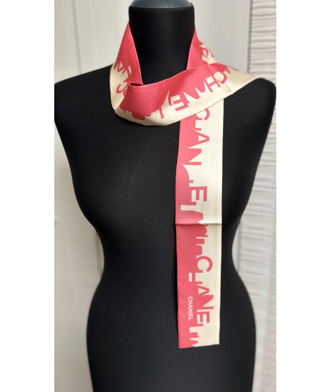 CHANEL Розовый шелковый шарф, фото 7