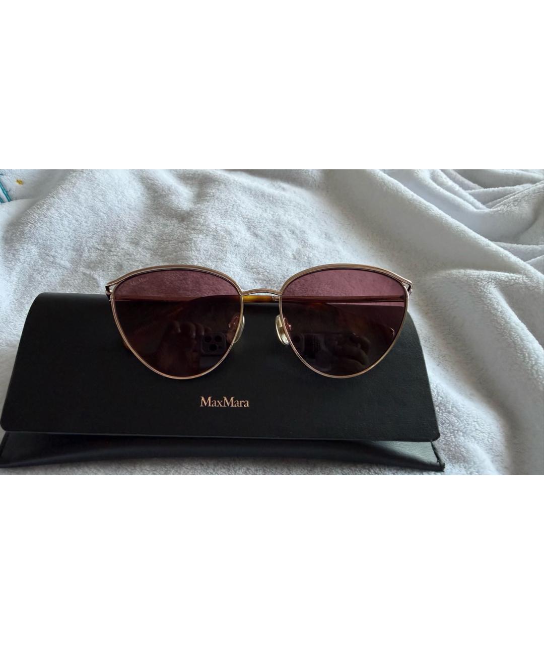 MAX MARA Золотые металлические солнцезащитные очки, фото 2