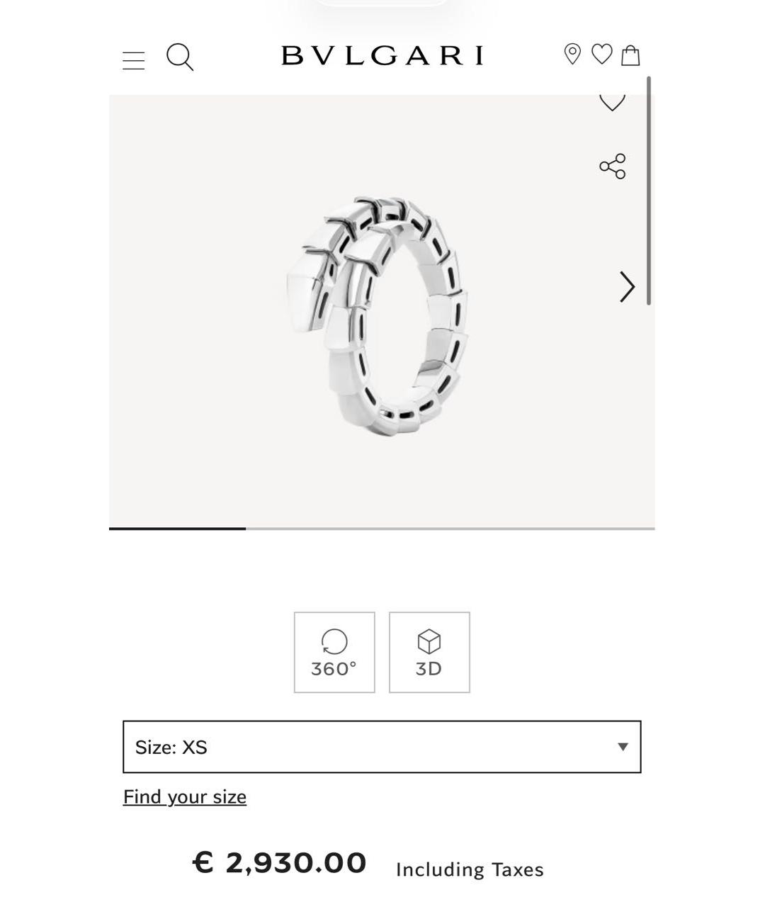 BVLGARI Серебряное кольцо из белого золота, фото 5