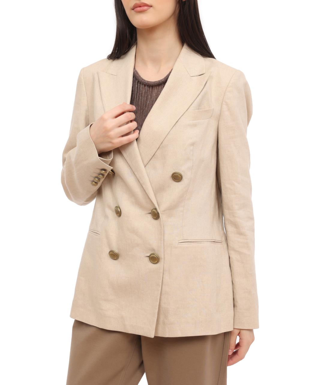 BRUNELLO CUCINELLI Бежевый льняной жакет/пиджак, фото 3