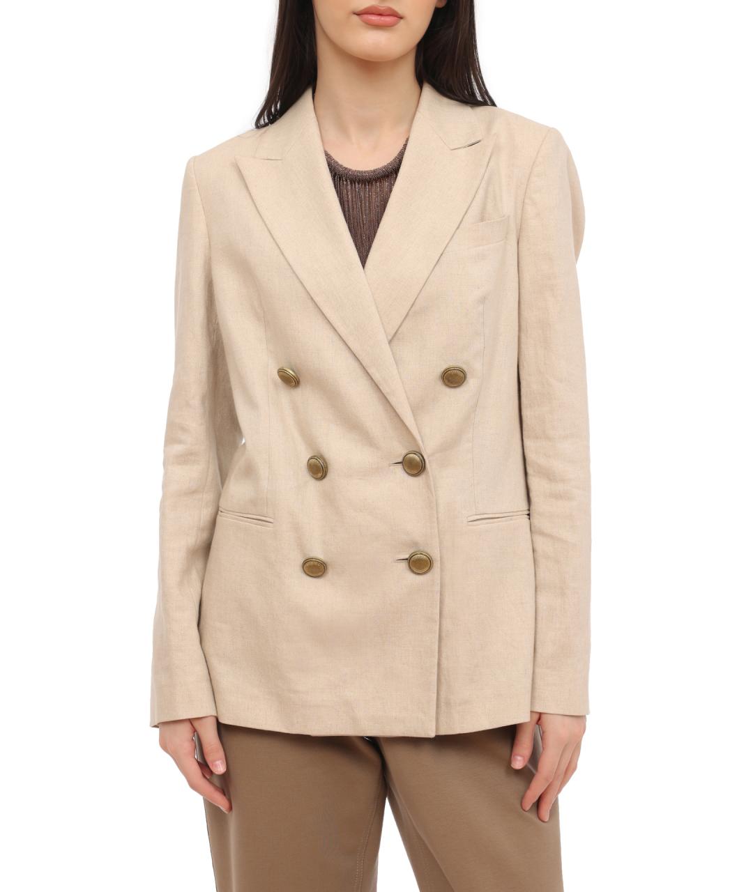 BRUNELLO CUCINELLI Бежевый льняной жакет/пиджак, фото 1