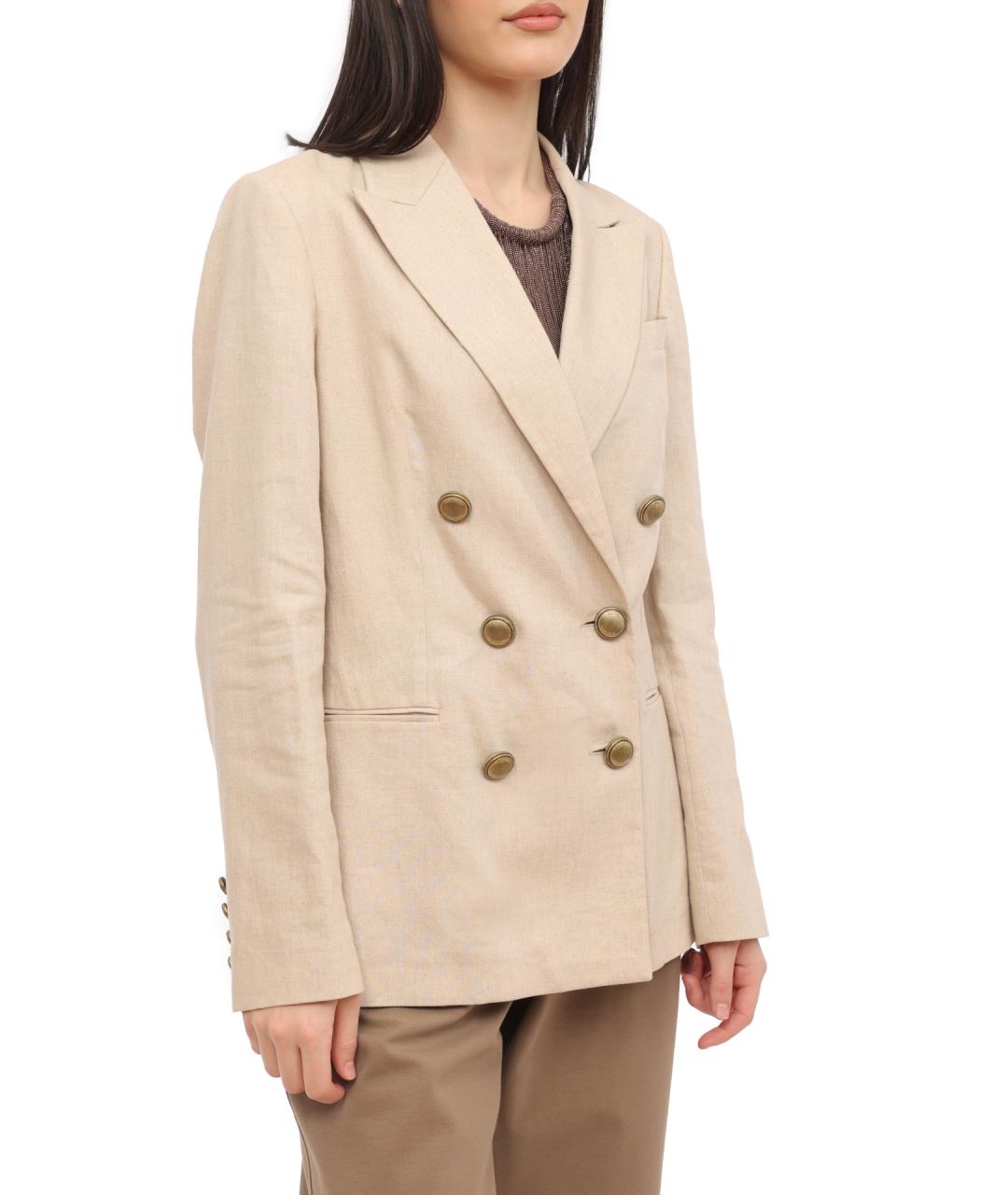 BRUNELLO CUCINELLI Бежевый льняной жакет/пиджак, фото 4