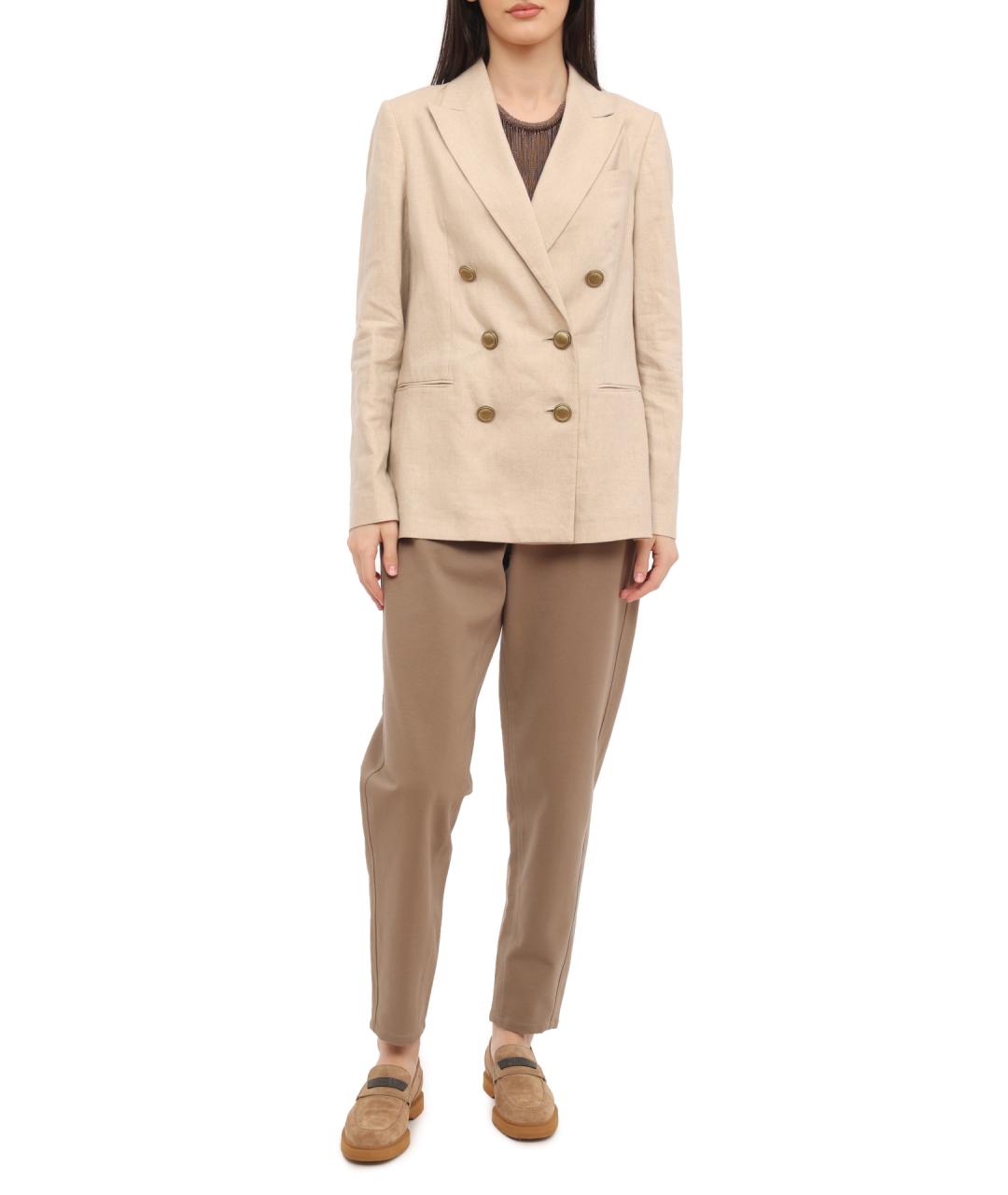 BRUNELLO CUCINELLI Бежевый льняной жакет/пиджак, фото 2