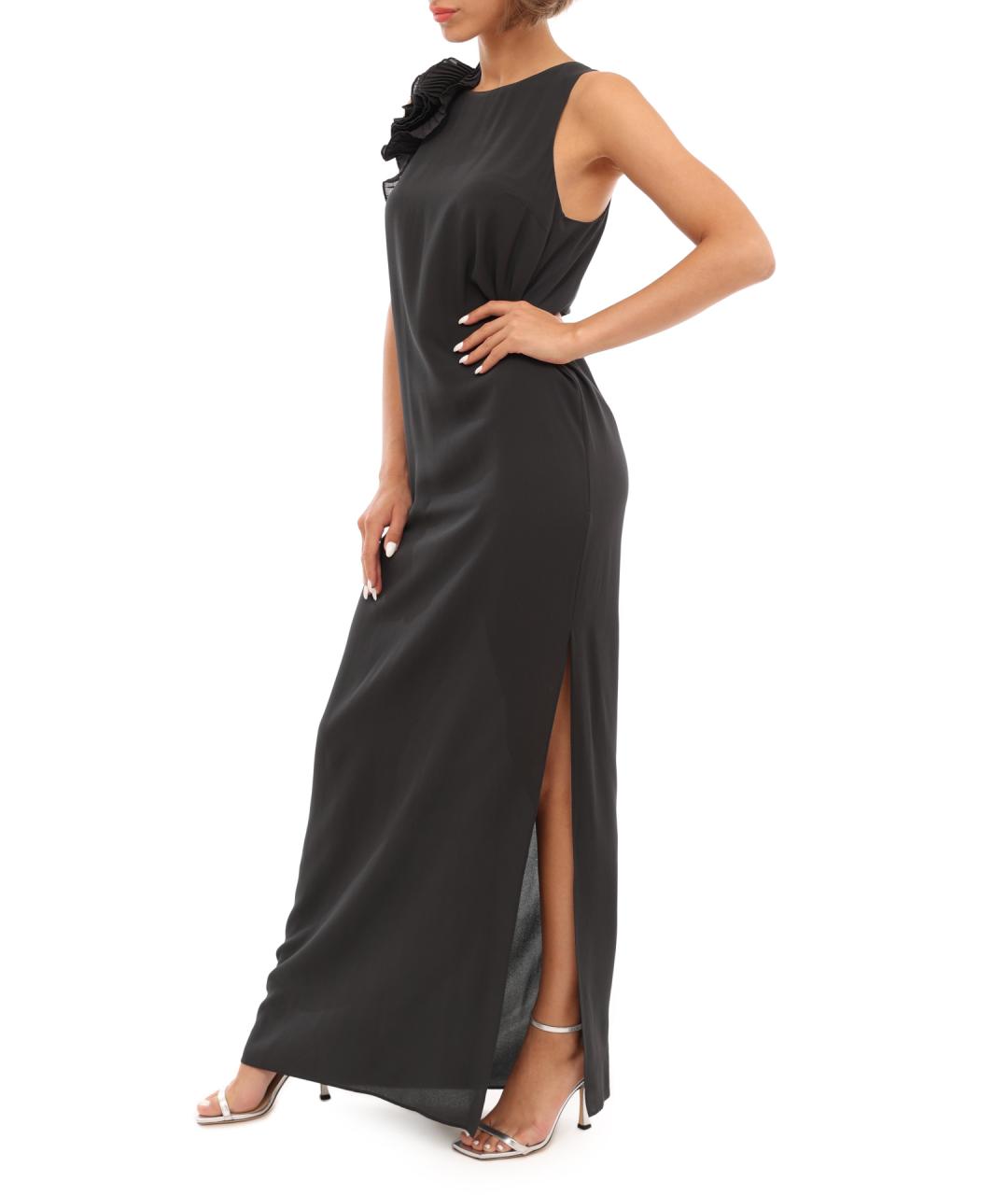 BRUNELLO CUCINELLI Антрацитовое шелковое вечернее платье, фото 4