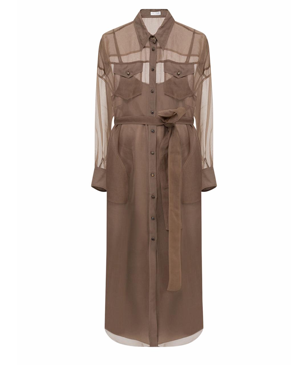 BRUNELLO CUCINELLI Коричневое шелковое повседневное платье, фото 1