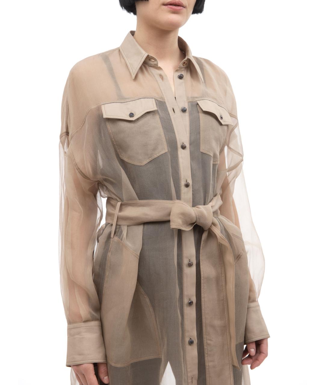 BRUNELLO CUCINELLI Коричневое шелковое повседневное платье, фото 4