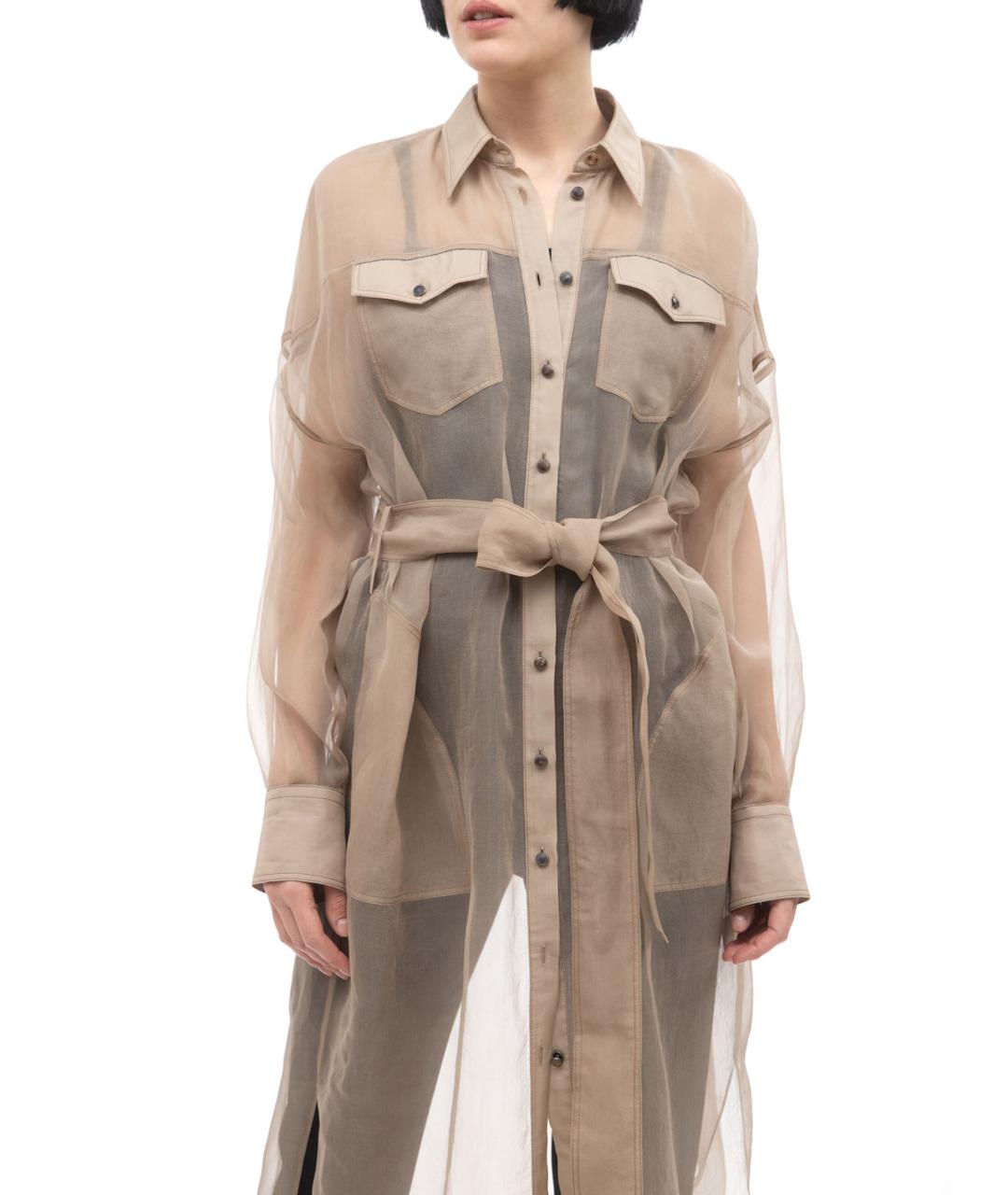 BRUNELLO CUCINELLI Коричневое шелковое повседневное платье, фото 3