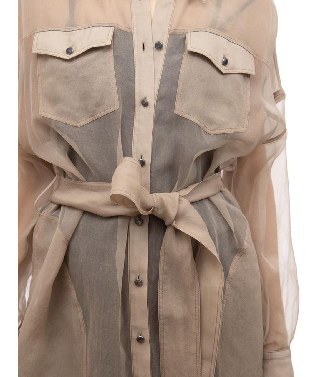 BRUNELLO CUCINELLI Коричневое шелковое повседневное платье, фото 6