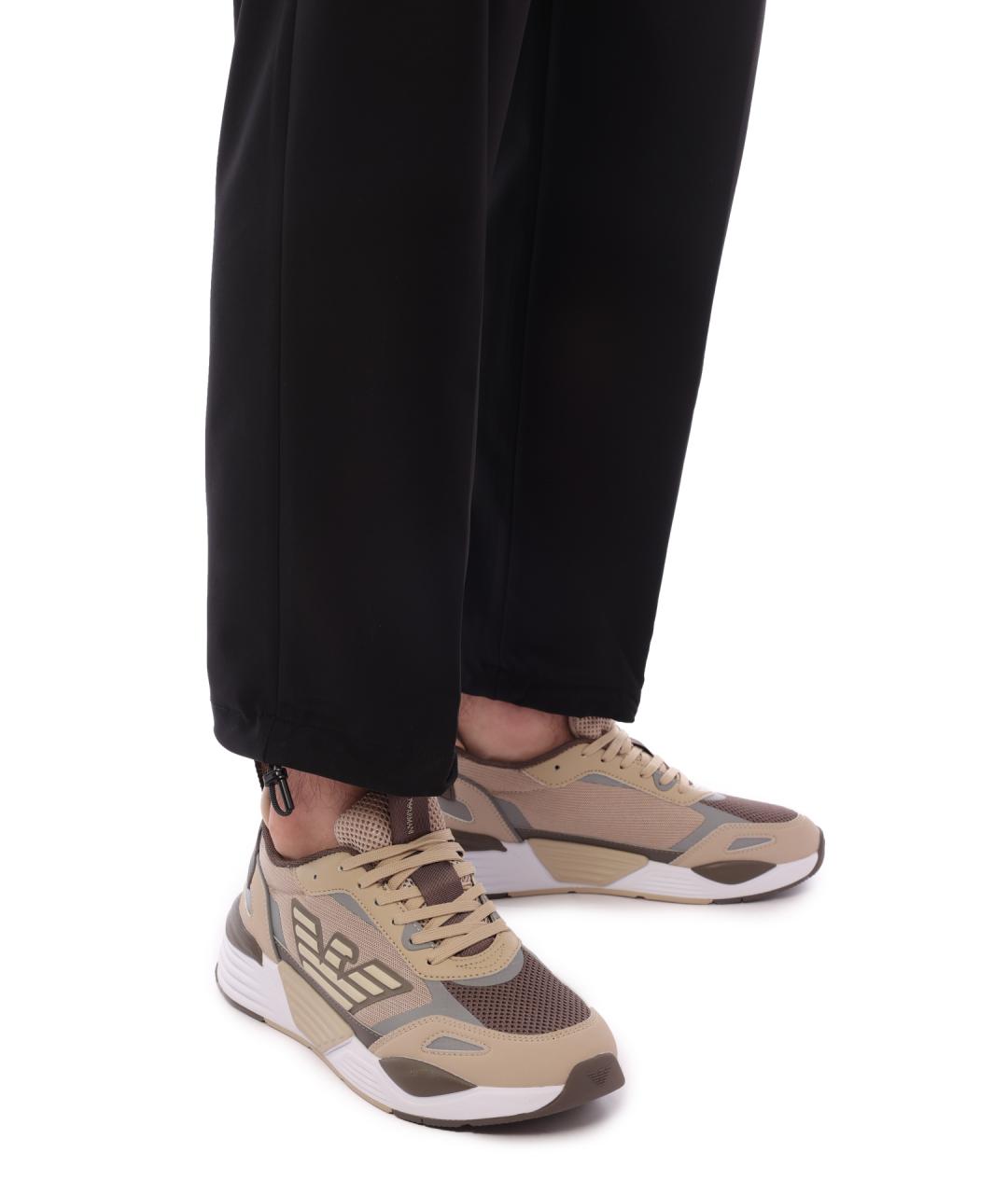 EA7 Бежевые текстильные низкие кроссовки / кеды, фото 7