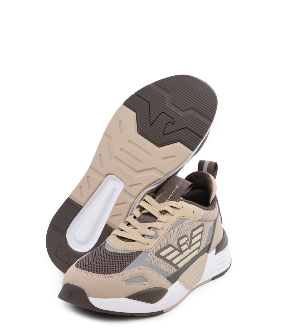EA7 Бежевые текстильные низкие кроссовки / кеды, фото 4