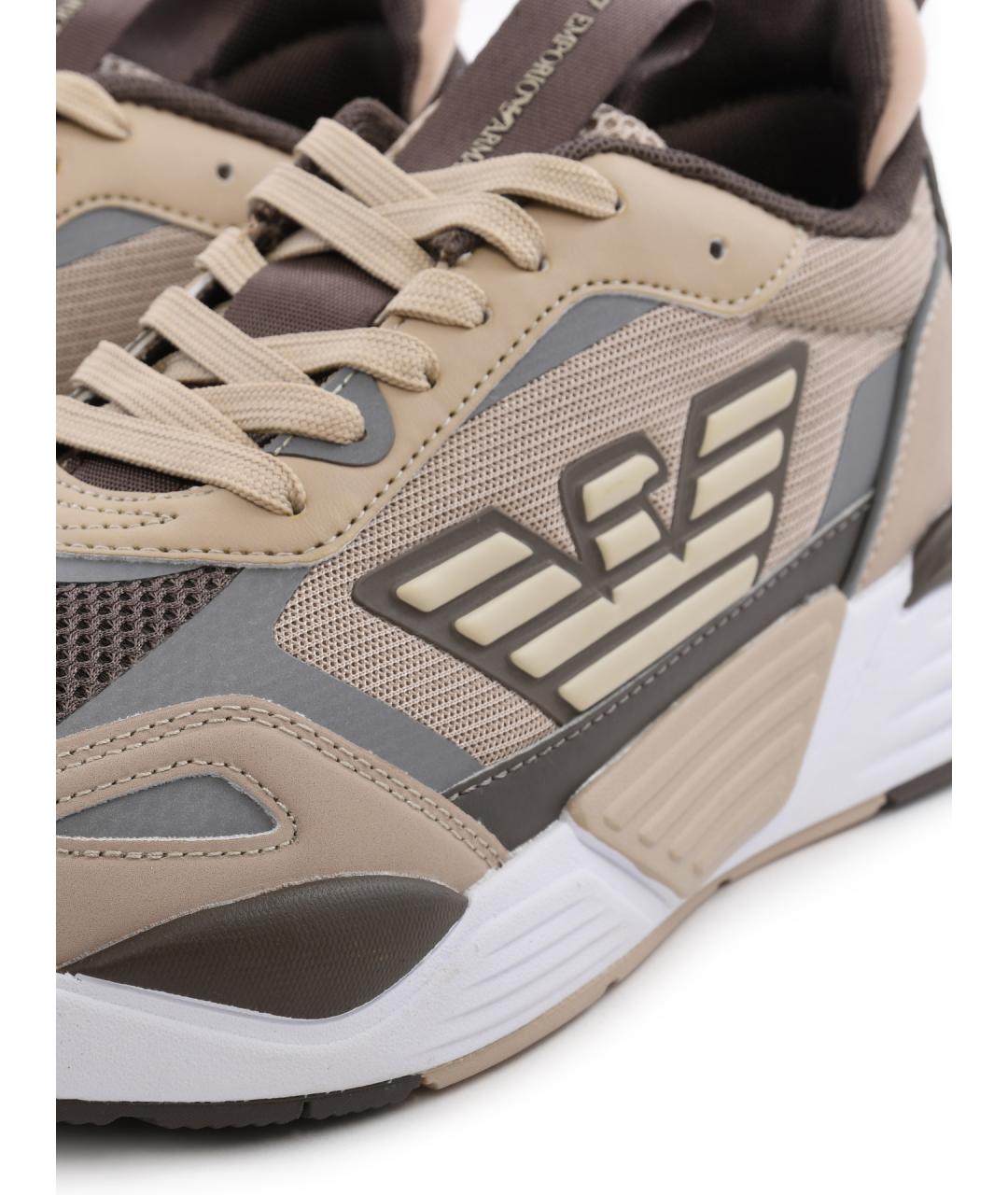 EA7 Бежевые текстильные низкие кроссовки / кеды, фото 6