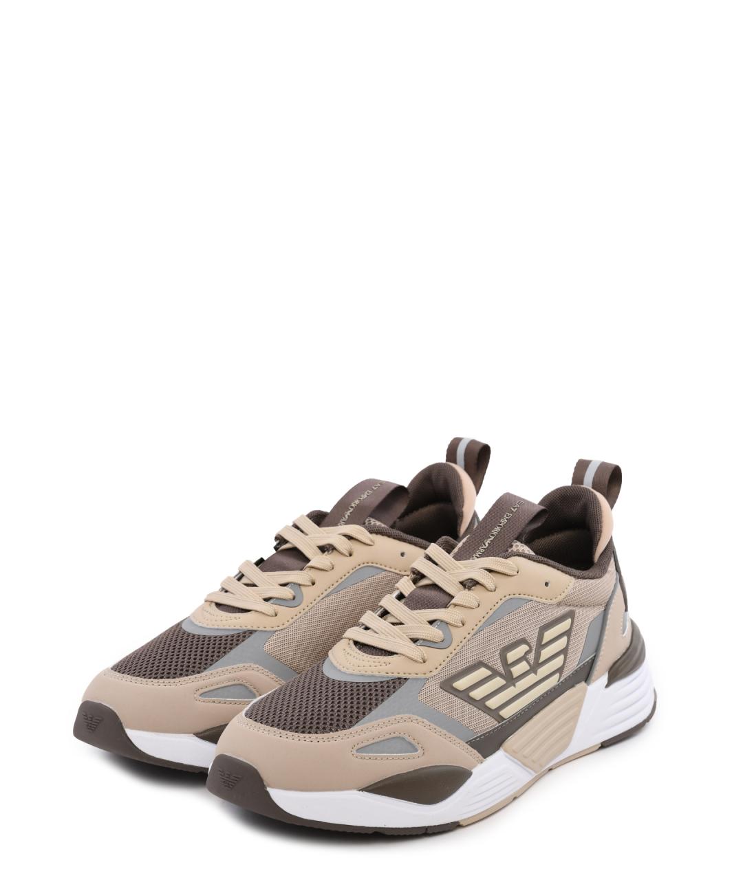 EA7 Бежевые текстильные низкие кроссовки / кеды, фото 2