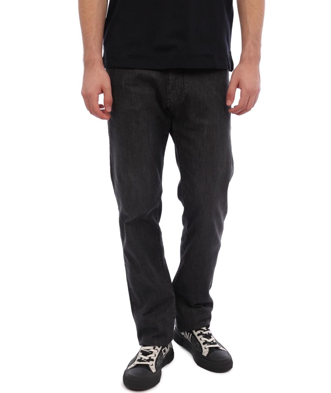 EMPORIO ARMANI Серые хлопковые прямые джинсы, фото 1