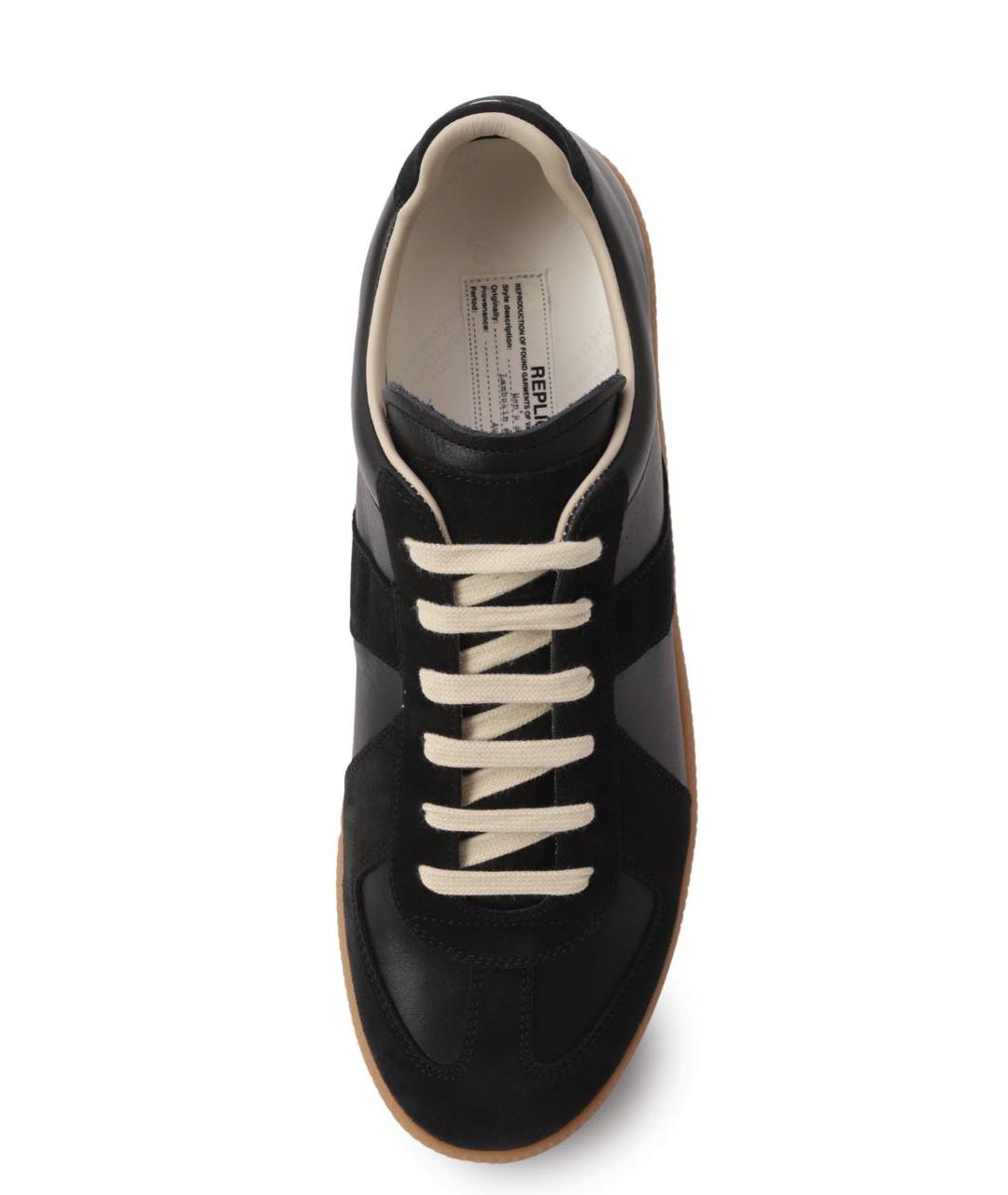 MAISON MARGIELA Черные кожаные низкие кроссовки / кеды, фото 8