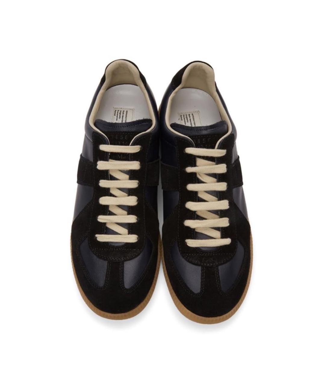 MAISON MARGIELA Черные кожаные низкие кроссовки / кеды, фото 2