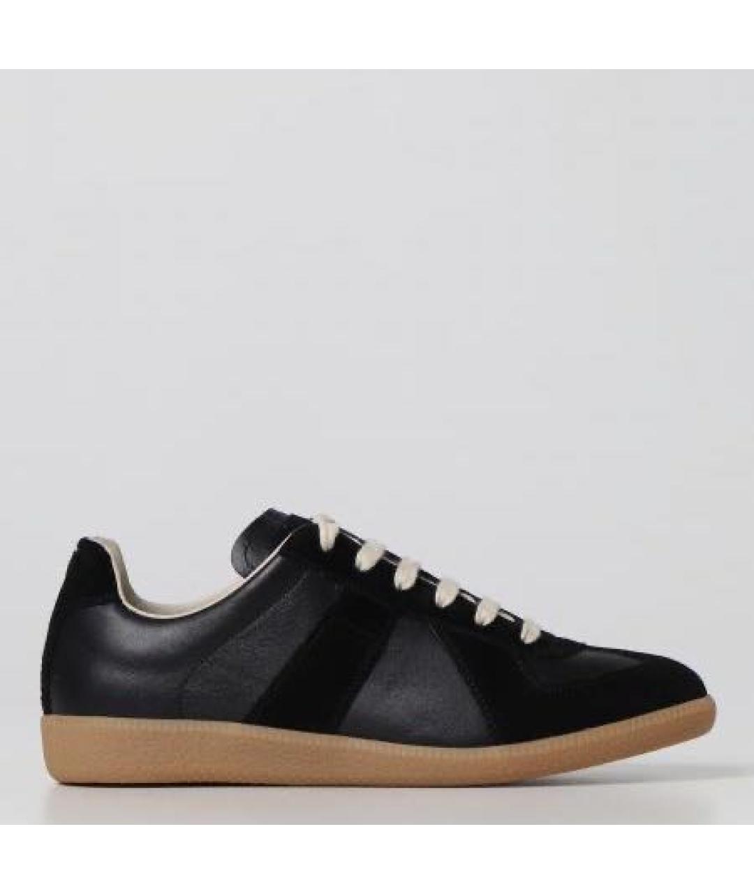 MAISON MARGIELA Черные кожаные низкие кроссовки / кеды, фото 9